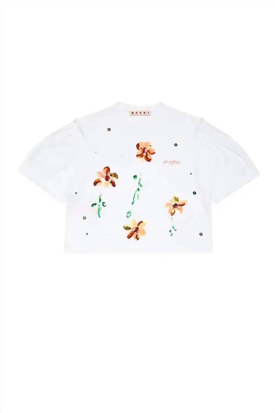 NEW MARNI kids embroidered flower t-shirt in white